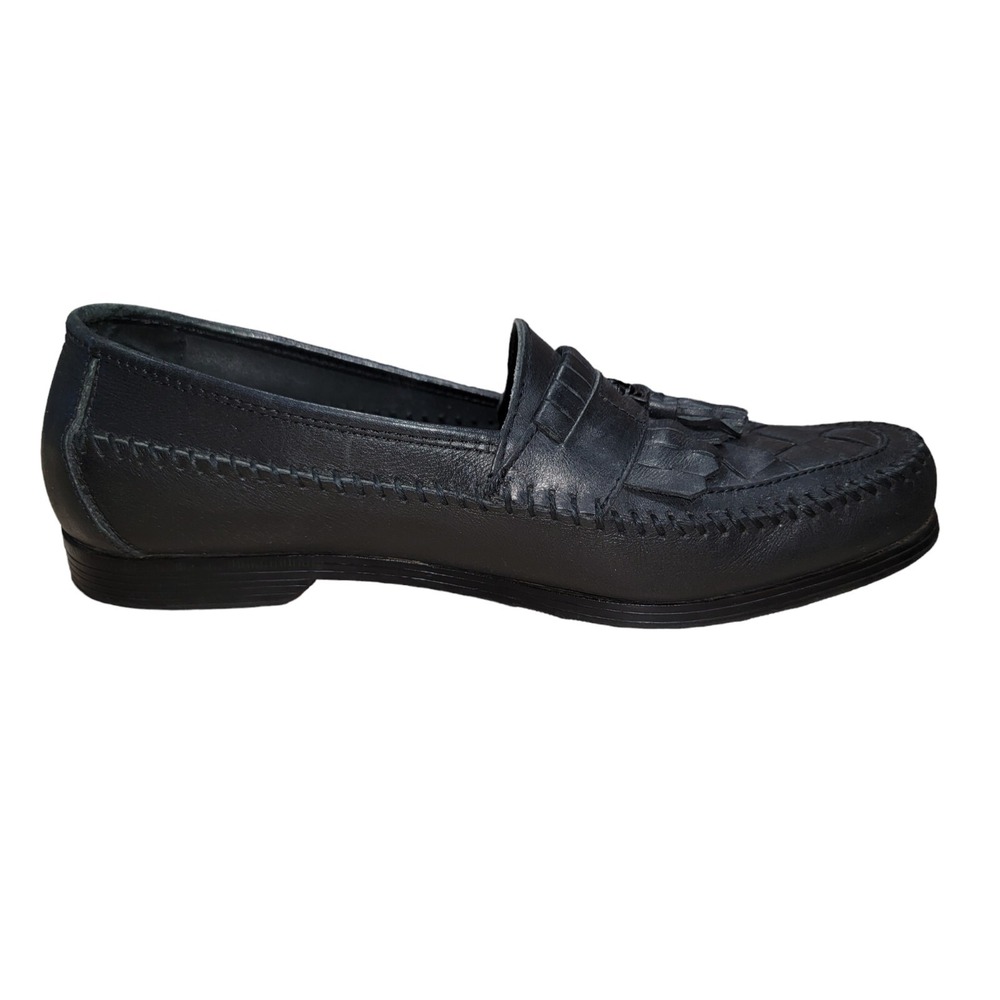 Earth Alan II Mens Black Leather Dress Tassel Loafer Weave Slip On Shoes Sz 11 - Picture 6 of 11